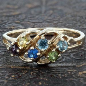 Vintage 10K Yellow Gold 6-Gemstone Mother's Birthstone Band Ring